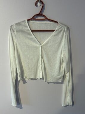White Pointelle Button-Front Women's Cardigan